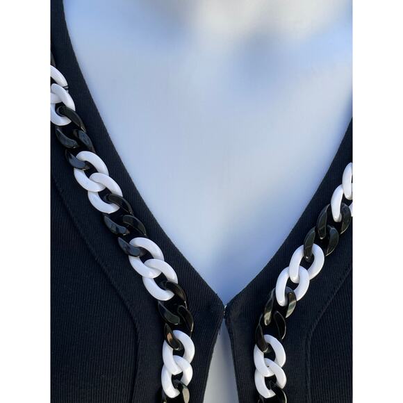 RAFAELLA BLACK CARDIGAN, SIZE S, BLACK & WHITE CHAIN DETAIL - Picture 3 of 4